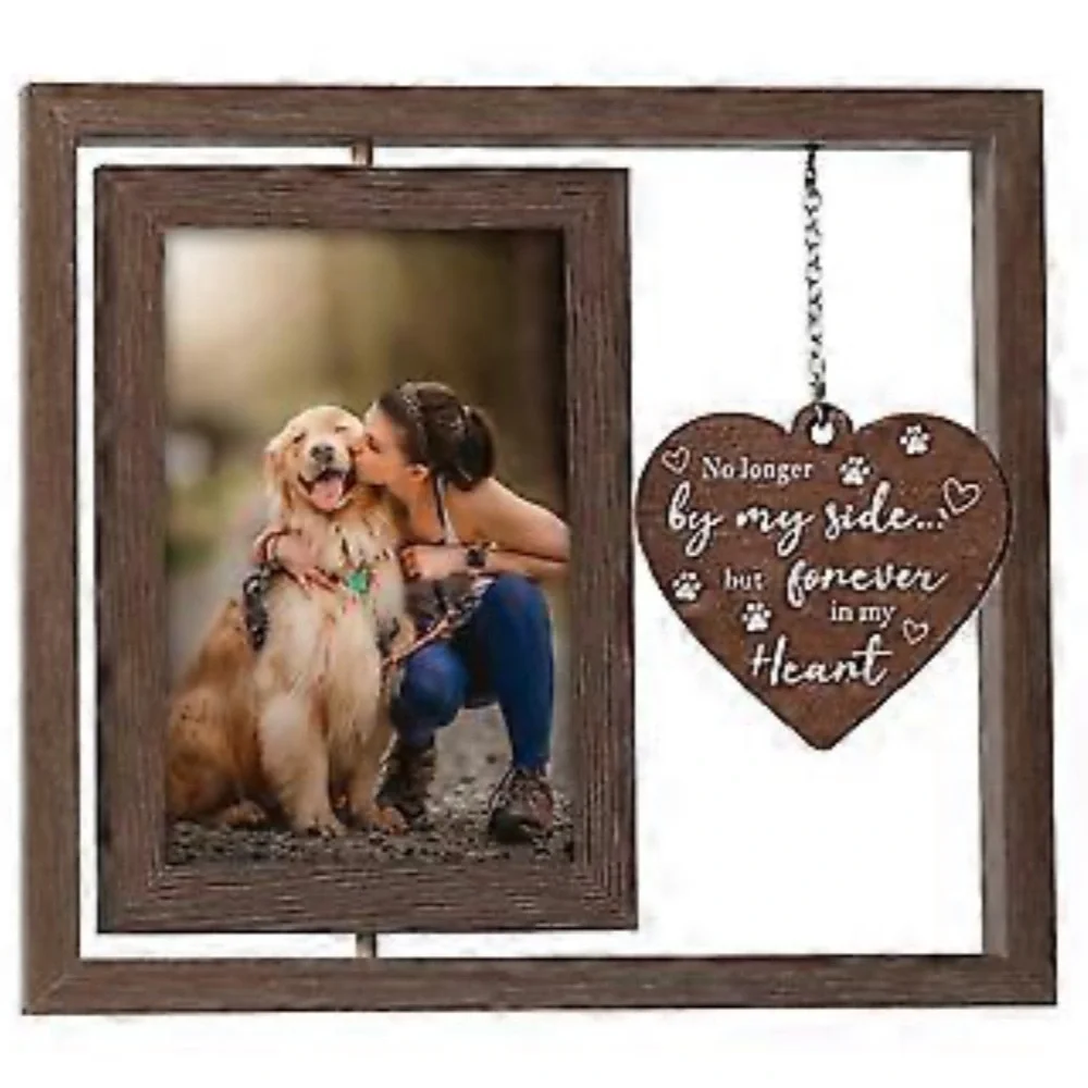 Pet Memorial 4x6 Rotating Photo Frame – Double-Sided Wooden Keepsake (NIB)